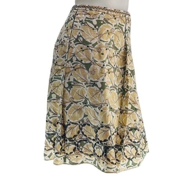 SIGNATURE SAKS FIFTH AVENUE Skirt Linen Blend Foliage Pleated Women's Size 10 - Picture 3 of 6